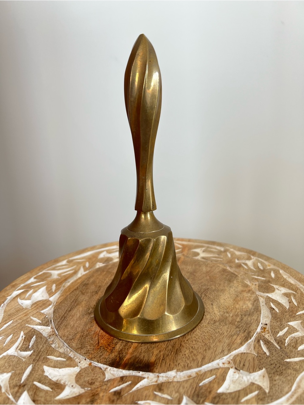 Hosley Brass Hand Bell with Sculpted Handle - Gold Tone